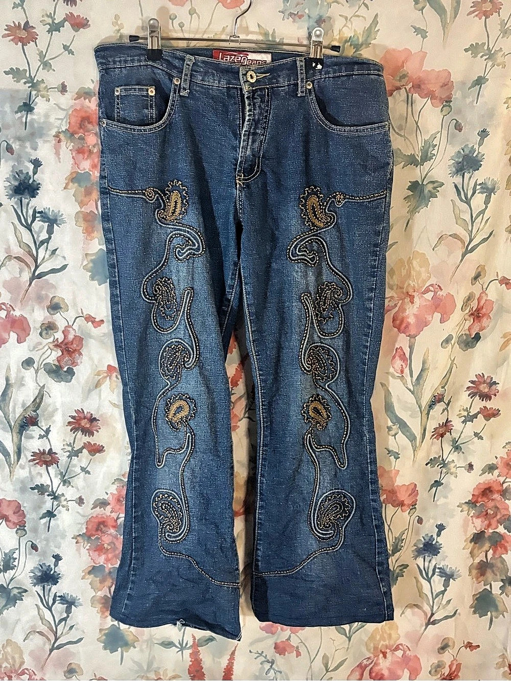 Vintage Lazer Jeans Embroidered Bootcut Jeans Blue Waist 9